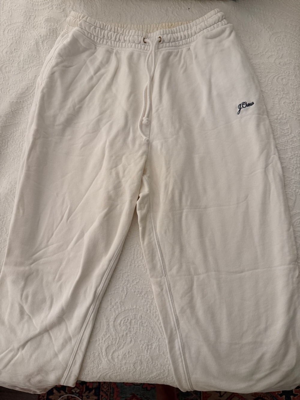 J. Crew Cream Drawstring Track Pants with Embroidered Logo